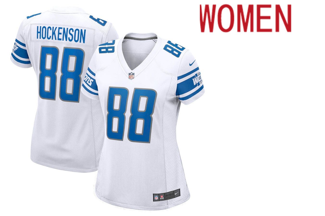 Women Detroit Lions #88 Hockenson Nike White Game NFL Jersey
